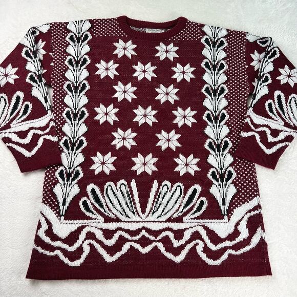 College Point Women's size Large Vintage Long Sweater Maroon White - Picture 1 of 6